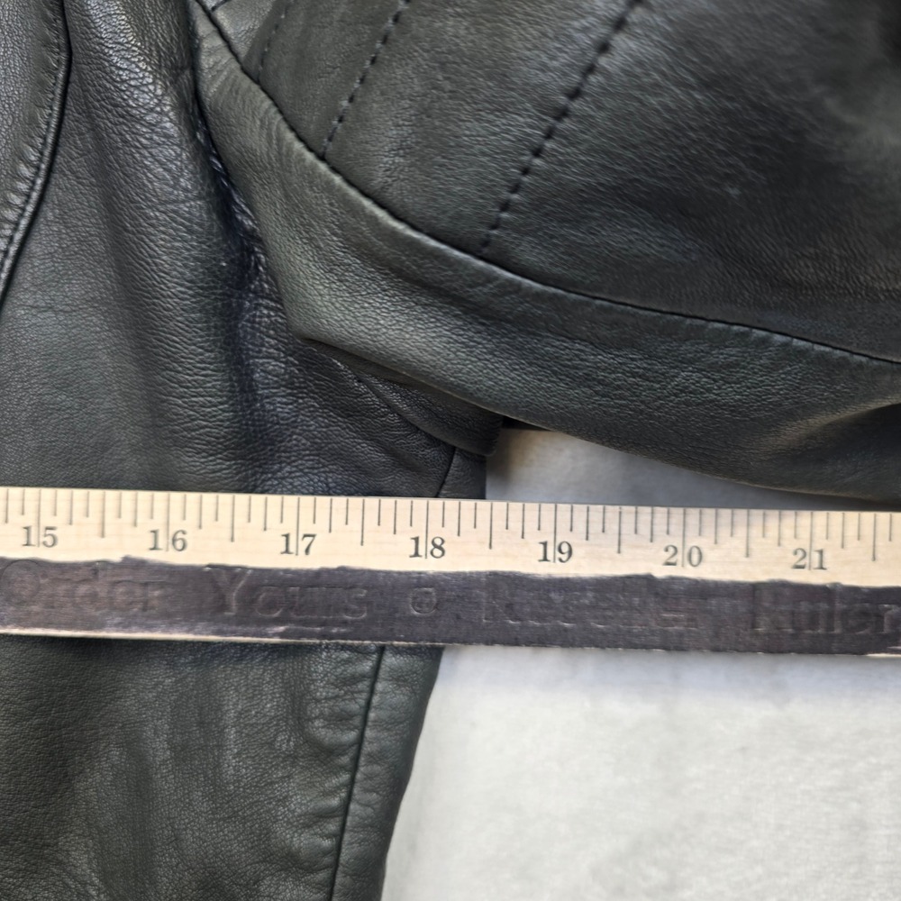 GAP Leather Moto Jacket Womens Medium Black Asymmetrical Zip Cafe Racer - Picture 13 of 16